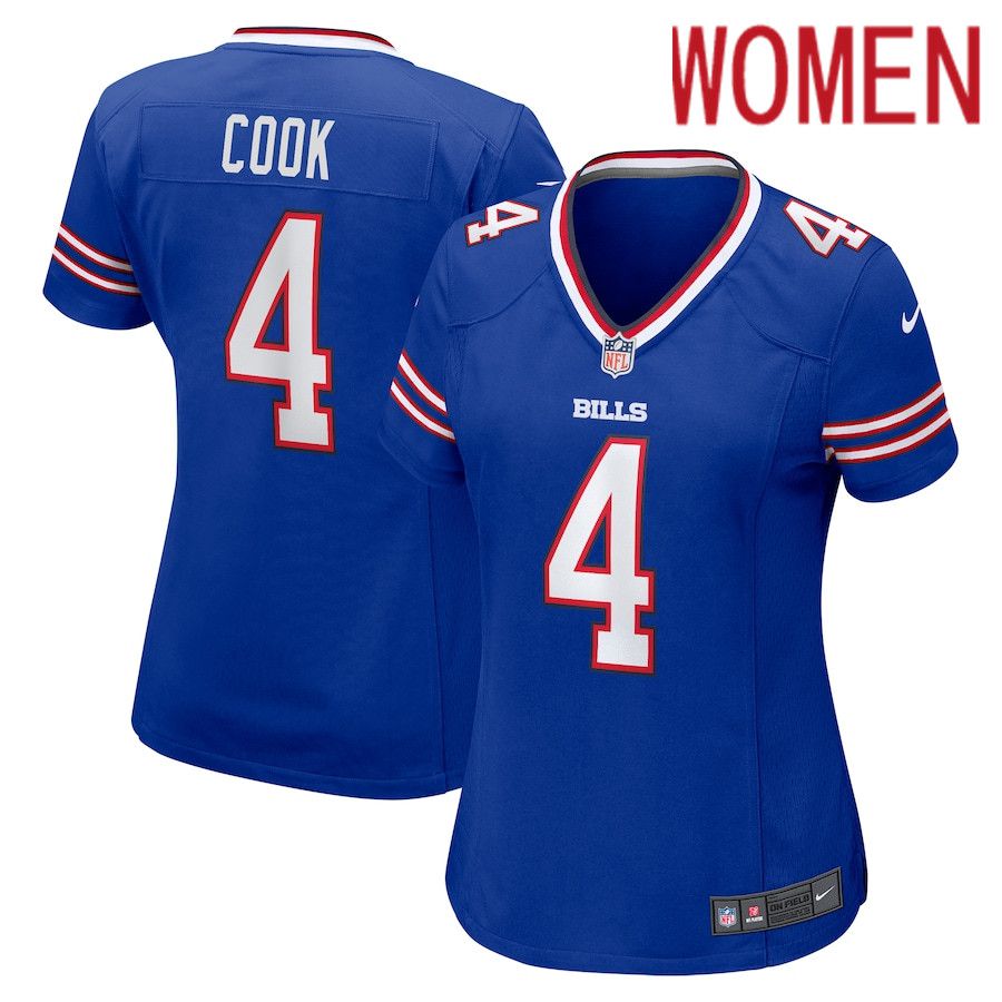 Women Buffalo Bills 4 James Cook Nike Royal Game Player NFL Jersey